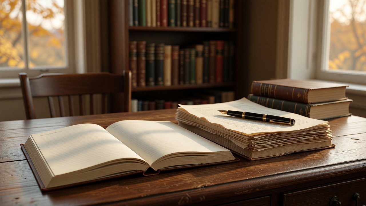 Desk calendar and manuscript pages for planning college writing contest submissions